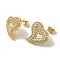 Rack Plating Heart Brass Micro Pave Cubic Zirconia Stud Earrings for Women, Cadmium Free & Lead Free, Long-Lasting Plated, Real 18K Gold Plated, 17x17.5mm
