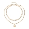 PVD Vacuum Plating 304 Stainless Steel Double Chains Multi Layered Necklace with Plastic Pearl Flower Charm for Women, Golden, 16.34 inch(41.5cm)