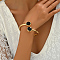 Alloy Jet Rhinestone Open Cuff Bangles for Women, Real 18K Gold Plated