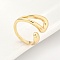 Rack Plating Brass Hollow Teardrop Open Cuff Rings, Long-Lasting Plated, Lead Free & Cadmium Free, Real 18K Gold Plated, Inner Diameter: 17mm