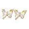 Brass Pave Faceted Glass Connector Charms, Cadmium Free & Nickel Free & Lead Free, Golden Tone Butterfly Links, White, 20x22x5mm, Hole: 1.2mm