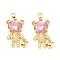 Brass Micro Pave Cubic Zirconia Pendants, Cadmium Free & Lead Free, Bear & Heart, Real 18K Gold Plated, Pearl Pink, 21x15x5.5mm, Hole: 5x3mm