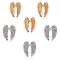 Brass Pendants, with Crystal Rhinestone, Wing, Mixed Color, 32x28x7mm, Hole: 1.2mm, 2 colors, 8pcs/color, 16pcs/box