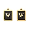 304 Stainless Steel Pendants, with Enamel, Rectangle with Letter Charm, Golden, Letter W, 17.5x12x1.5mm, Hole: 1.5mm