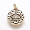 Hammered Brass Pendants, with Cubic Zirconia and Enamel, Flat Round with Eye, Golden, 17x14.5x3mm, Hole: 3mm