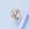 Natural Freshwater Pearl with Natural Shell Cuff Rings, Golden, Flower, Inner Diameter: 15~19mm