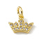 Brass Micro Pave Cubic Zirconia Charms, with Jump Rings, Cadmium Free & Lead Free, Crown Charms, Real 18K Gold Plated, 7x9x2mm, Hole: 2.7mm