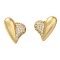 Brass Pave Clear Cubic Zirconia Stud Earrings, Heart, Left and Right, Real 16K Gold Plated, 14x12.5mm