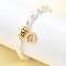 304 Stainless Steel Flat Round with Paw Print Charm Bracelets for Women, with Plastic Imitation Pearl Beads, Ion Plating(IP), Golden, 6-7/8 inch(17.5cm)