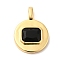 Brass with Cubic Zirconia Pendants, Cadmium Free & Lead Free, Real 16K Gold Plated, Flat Round Charms, Black, 20.5x15x4mm, Hole: 4x2.5mm