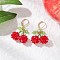 Acrylic Glass Cherry Leverback Earrings, Golden, Dark Red, 42.5x24.5x13mm