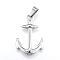 Tarnish Resistant 304 Stainless Steel Pendants, Anchor, Stainless Steel Color, 37.5x25x4mm, Hole: 5x10mm