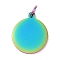 Ion Plating(IP) 304 Stainless Steel Pendants, with Jump Ring, Flat Round Charm, Stamping Blank Tag, Rainbow Color, 16.5x14x1mm, Hole: 3.5mm