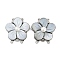 Brass Box Clasps, with Black Shell and Natural Pearl, Flower, 2-Strand, 4-Hole, Platinum, 34.5x33.5x11.5mm, Hole: 2/3mm