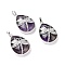 Natural Amethyst Pendants, with Platinum Tone Brass Findings, Lead Free & Cadmium Free, Teardrop with Dragonfly Charms, 40~40.5x26~26.5x9~9.5mm, Hole: 5x7mm