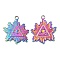 304 Stainless Steel Pendants, Leaf with Triangle & Eye Charm, Rainbow Color, 28x25x2mm, Hole: 3mm