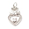 Brass Micro Pave Clear Cubic Zirconia Pendants, Cadmium Free & Lead Free, Heart with Double Swans, Platinum, 20.8x12.5x3.5mm, Hole: 3.5mm