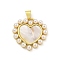 Rack Plating Brass Pave Natural Shell Pendants, Heart Charms with ABS Plastic Pearl, Cadmium Free & Lead Free, Long-Lasting Plated, Real 18K Gold Plated, 21x21.5x4mm, Hole: 3.5x5mm