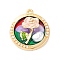 Alloy Enamel Pendants, with ABS Imitation Pearl, Cadmium Free & Nickel Free & Lead Free, Rack Plating, Flat Eound with Flower Charm, Golden, Lavender, 27.5x24.5x5mm, Hole: 1.8mm