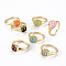 Alloy Enamel Wide Band Rings, Cadmium Free & Lead Free, Light Gold, Oval with Flame, Mixed Color, US Size 6 3/4(17.1mm)