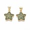 Brass Micro Pave Cubic Zirconia Pendants, Star, Real 16K Gold Plated, Dark Green, 17x15x3mm, Hole: 3~3.5x4~4.5mm
