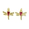 Eco-Friendly Brass Micro Pave Cubic Zirconia Pendants, with Jump Ring, Long-Lasting Plated, Real 18K Gold Plated, Cadmium Free & Lead Free, Dragonfly, Cerise, 20x22x4mm, Hole: 3.4mm
