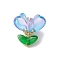 Glass Pendants, Flower, with Brass Findings, Light Sky Blue, 20.5x22x22mm, Hole: 2.5x2mm