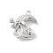 Brass Micro Pave Cubic Zirconia Pendants, Cadmium Free & Nickel Free & Lead Free, Bowknot & Moon Charms, Platinum, 14.5x13x4.5mm, Hole: 1.2mm