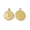 PVD Vacuum Plating 201 Stainless Steel Pendants, Flat Round with Sun Pattern Charm, Real 18K Gold Plated, 12.5x10x2mm, Hole: 1.5mm