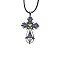 Cross Zinc Alloy Pendant Necklace, with Rhinestone, Capri Blue, 19.69 inch(50cm)