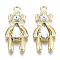 Rack Plating Alloy Pendants, with Glass, Cadmium Free & Lead Free, Bear, Light Gold, 29.5x13.5x4.5mm, Hole: 2mm