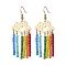 201 Stainless Steel Cloud Chandelier Earrings with Brass Pins, Colorful Glass Seed Beaded Tassel Earrings, Golden, 63x25mm