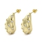Brass with Cubic Zirconia Stud Earrings, Teardrop with Heart, Lead Free & Cadmium Free, Long-Lasting Plated, Real 18K Gold Plated, 22x12mm