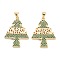 Brass Micro Pave Cubic Zirconia Pendants, Long-Lasting Plated, Real 18K Gold Plated, Christmas Tree with Word Merry Christmas, Green, 30x21x2mm, Hole: 5x3.3mm