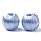 Handmade Raffia Woven Beads, with Wood Inside, Round, Cornflower Blue, 24~26x23~24mm, Hole: 9mm