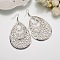 Bohemian Style Hollow Teardrop Alloy Dangle Earrings, Platinum, 85x47mm