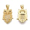 Brass Micro Pave Clear Cubic Zirconia Pendants, Cadmium Free & Lead Free, Owl, Real 18K Gold Plated, 21x13x4mm, Hole: 3.5x4mm