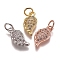 Brass Micro Pave Clear Cubic Zirconia Charms, with Jump Rings, Wing, Mixed Color, 13.5x7x3mm, Hole: 3mm