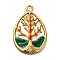 Ion Plating(IP) 304 Stainless Steel Enamel Pendants, Real 18K Gold Plated, Teardrop with Tree of Life Charm, Dark Orange, 36x24x3mm, Hole: 2.4mm