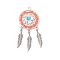 Handmade Glass Seed Beads Pendants, Alloy Woven Net with Feather, with ABS Plastic Imitation Pearl, Coral, 60.5x28.5x8mm, Hole: 2mm