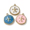 304 Stainless Steel Enamel Pendants, Flat Round with Starfish Charms, Golden, Ion Plating(IP), Mixed Color, 18x15x3mm, Hole: 1.8mm