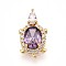 Brass Micro Pave Cubic Zirconia Pendants, Tortoise Charms, Medium Violet Red, 17x10x5.5mm, Hole: 2x3.5mm