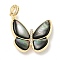 Brass Micro Pave Clear Cubic Zirconia Pendants, Cadmium Free & Nickel Free & Lead Free, with Black Lip Shell, Butterfly Charms, Real 18K Gold Plated, 27.5x26x5.5mm, Hole: 4x3mm