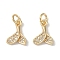 Brass Micro Pave Clear Cubic Zirconia Pendants, Cadmium Free & Nickel Free & Lead Free, Fishtail, with Jump Ring, Real 18K Gold Plated, 13x9.5x3mm, Hole: 5.5mm