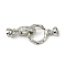Brass Micro Pave Clear Cubic Zirconia Fold Over Clasps, Cadmium Free & Nickel Free & Lead Free, Oval, Platinum, 27mm