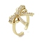Brass Micro Pave Cubic Zirconia Open Cuff Ring, Cadmium Free & Lead Free, Bowknot, Real 16K Gold Plated, Inner Diameter: 17mm