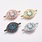 Brass Micro Pave Cubic Zirconia Links, Horse Eye with  Horseshoes, Deep Sky Blue, Mixed Color, 11x21x2mm, Hole: 1.5mm