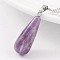 Teardrop Platinum Tone Brass Amethyst Pendants, 30~32x10mm, Hole: 5x8mm