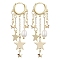Brass & Natural Freshwater Pearl Hoop Earrings, with Brass Earring Findings, Star, Golden, 56x17x6mm