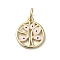 Brass Enamel Charms, Cadmium Free & Nickel Free & Lead Free, with Jump Ring, Real 18K Gold Plated, Flat Round with Tree & Evil Eye Charms, Pink, 15x13.5x1.4mm, Hole: 3.6mm